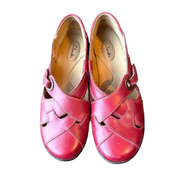 Clarks Women's Red Leather Shoes Sz 8 - Picture 6 of 16